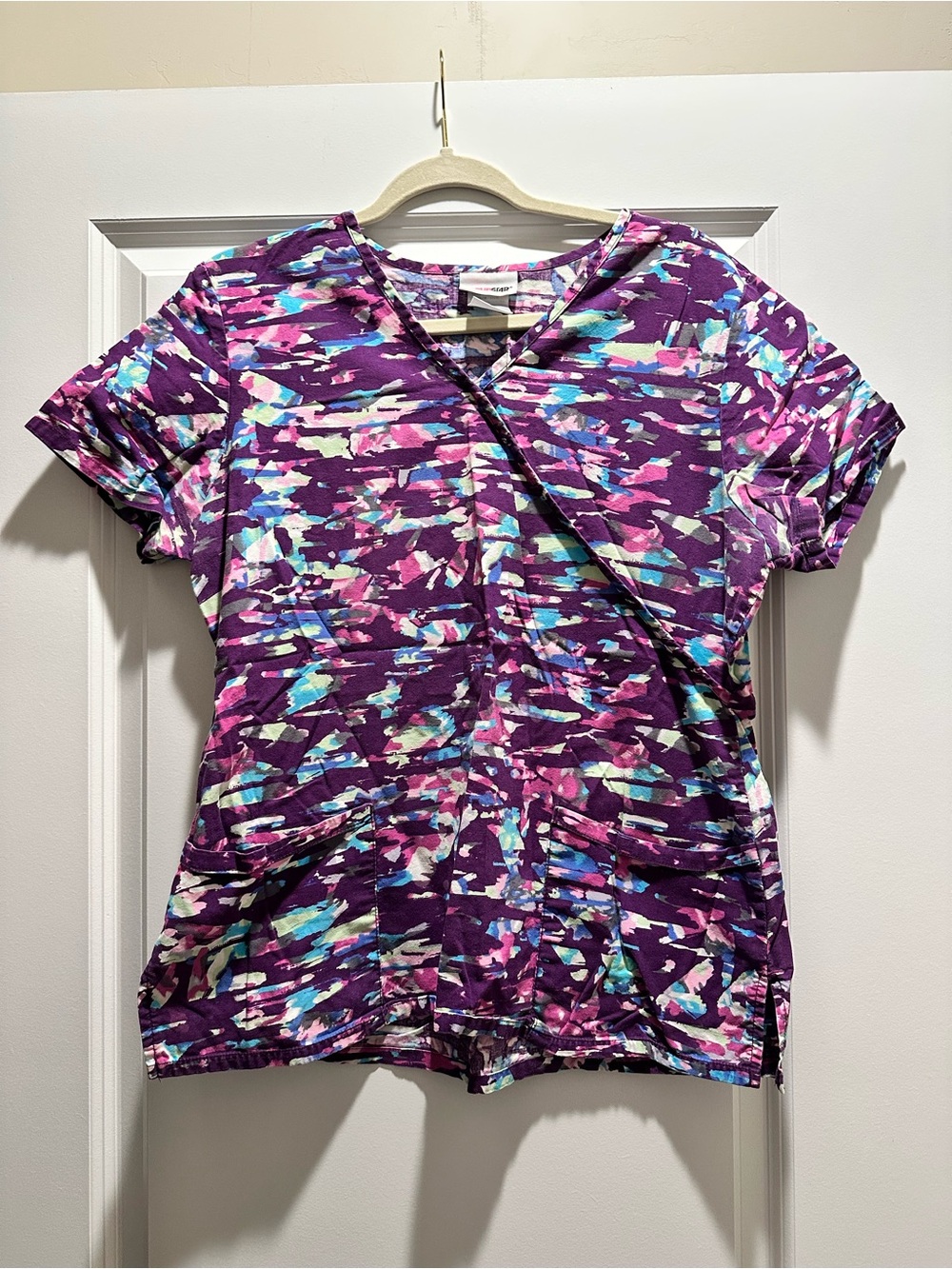 Women's Purple Abstract Print Scrub Top